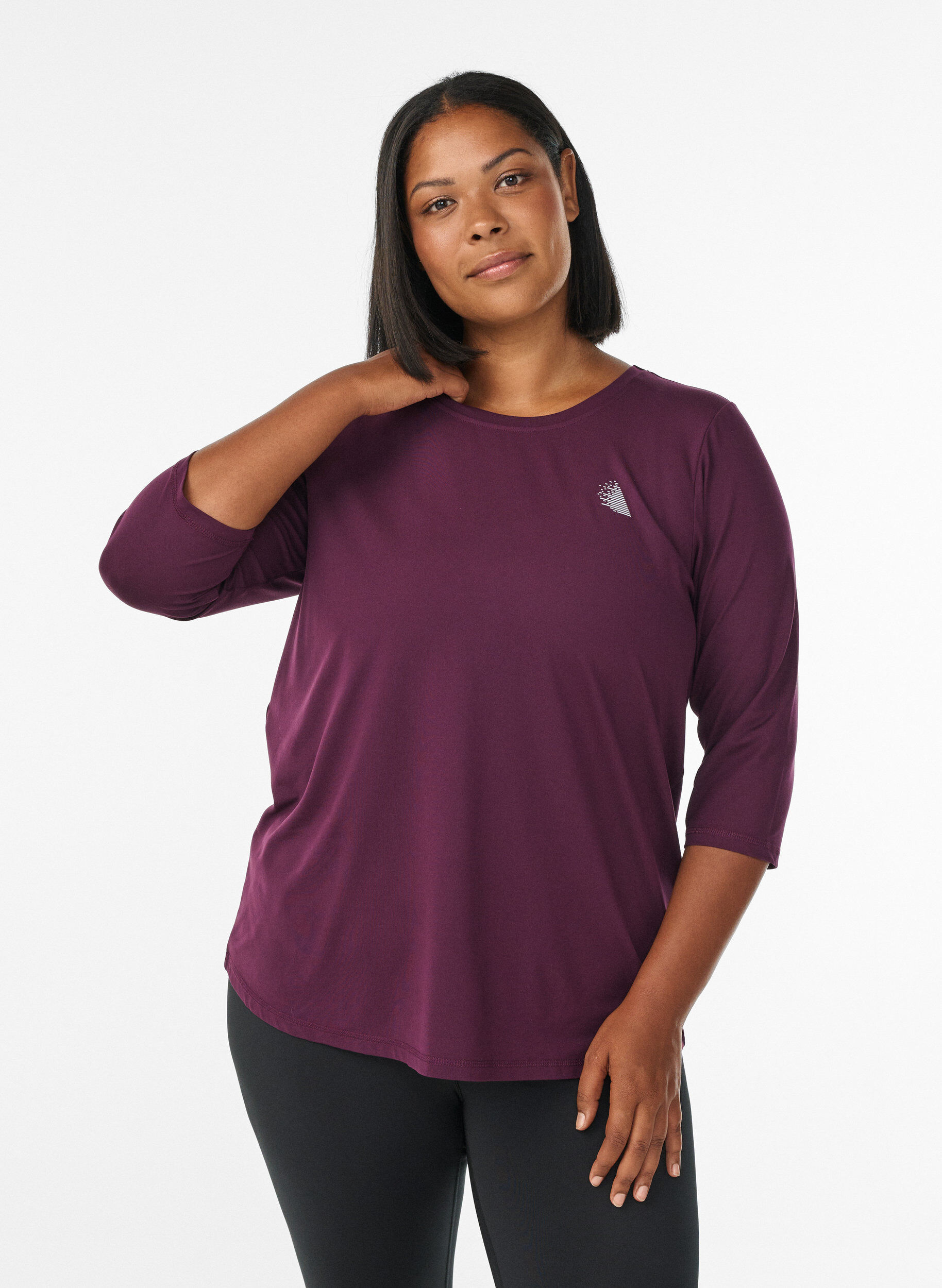 Tr&auml;ningsblus med trekvarts&auml;rm, Lila, Model