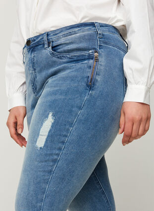 Super slim Amy Jeans med slits, Blue denim, Model image number 2