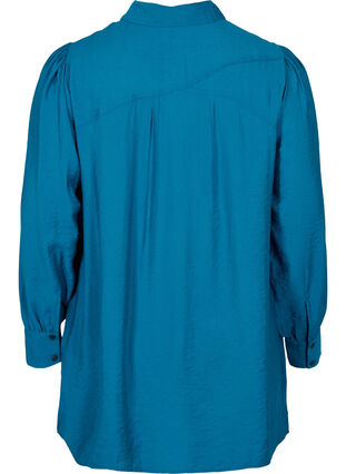 Lång enfärgad skjorta i viskosblandning, Moroccan Blue, Packshot image number 1