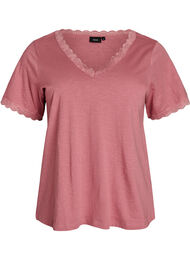 T-shirt med spetskant, Rosa