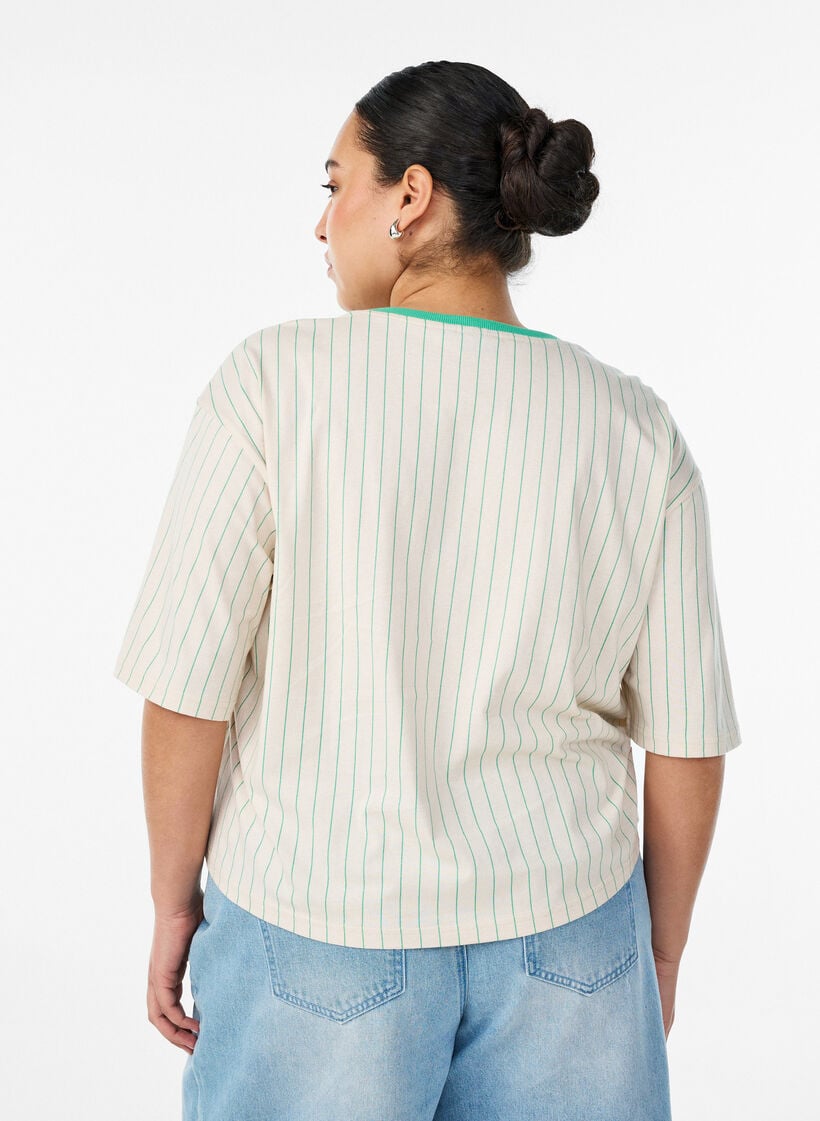 Boxig t-shirt med r&auml;nder och statement-tryck, Vanilla, Model image number 2