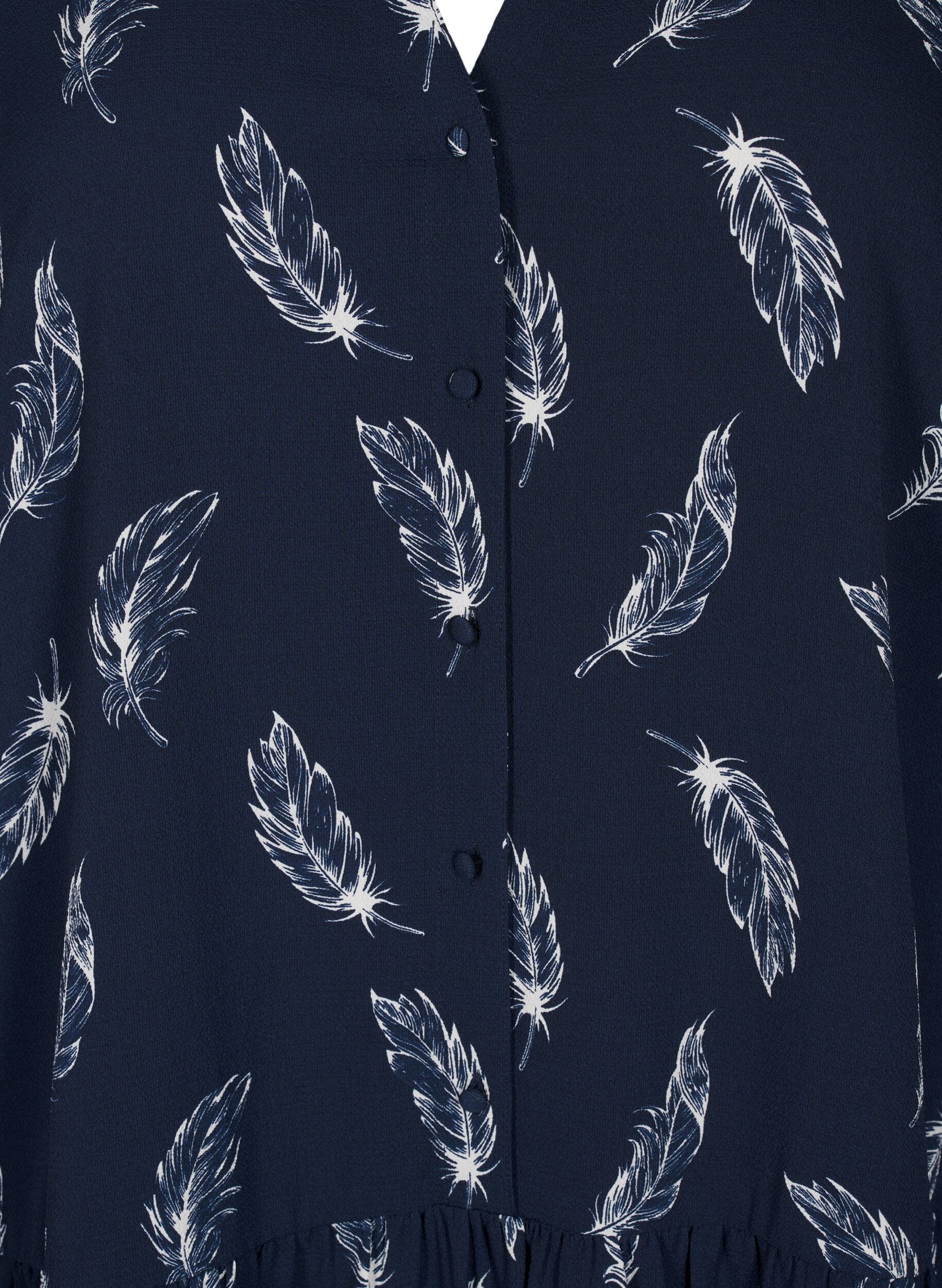 Zizzi Midi-kl&auml;nning med l&aring;nga &auml;rmar, Navy B. Feather AOP, Packshot image number 2
