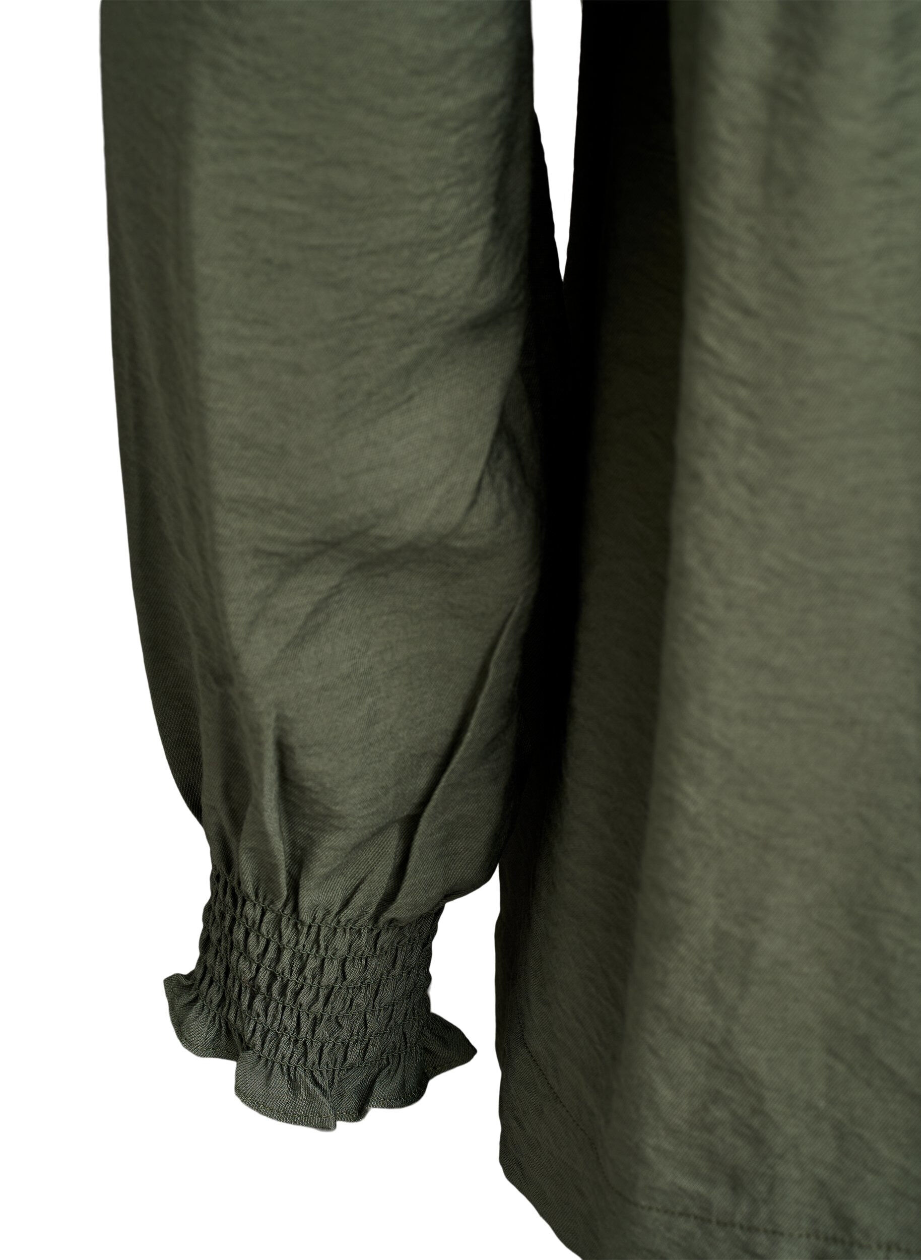 ZizziViskosblus med smock och rynkade detaljer, Gr&ouml;n, Packshot image number 3