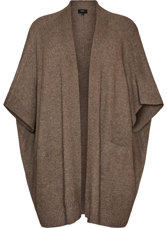 Cardigan &ouml;ppen framtill med vida &auml;rmar, Brun, Packshot image number 0