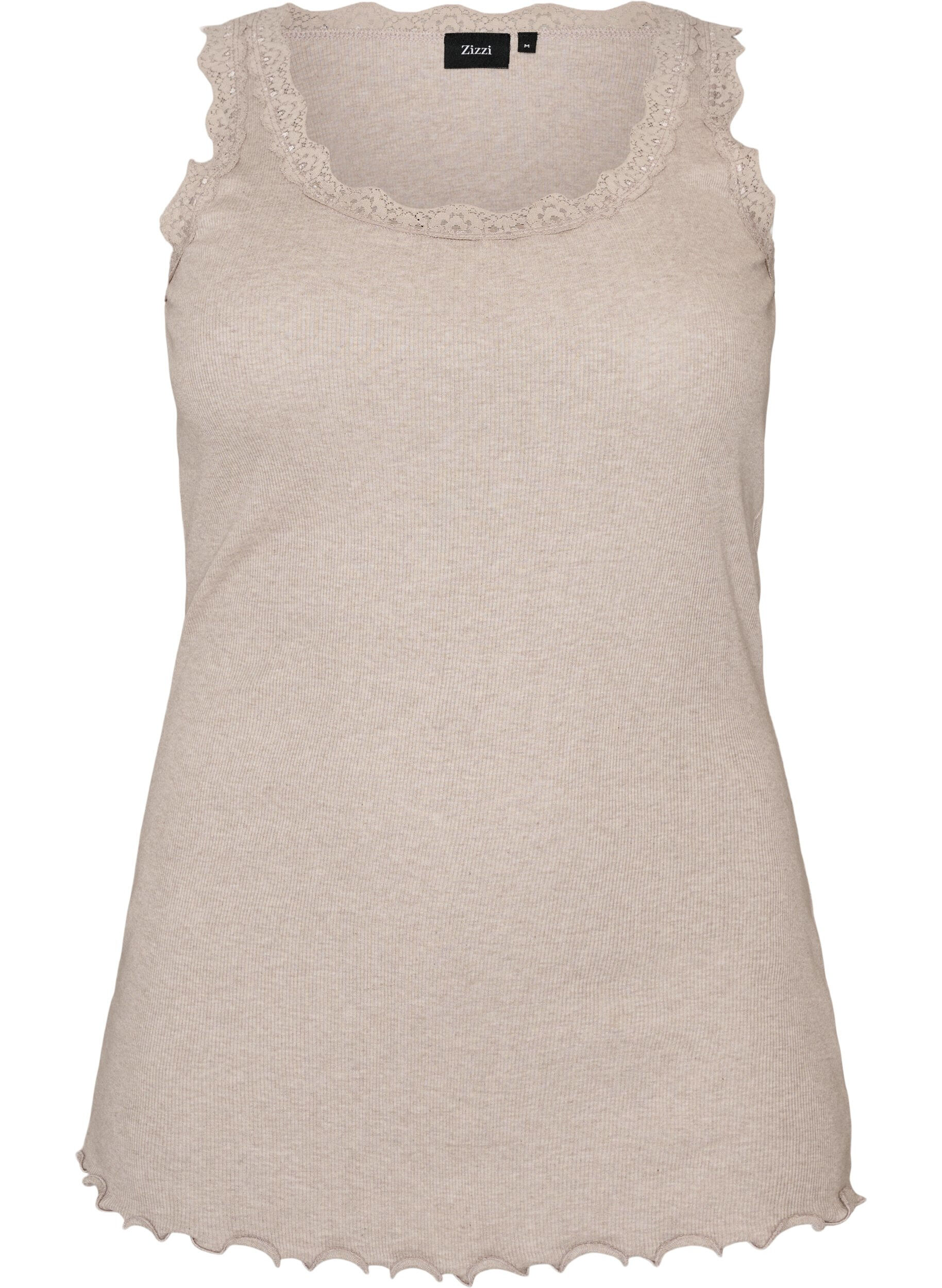 ZizziRibbad topp med spetskant, Beige, Packshot image number 0