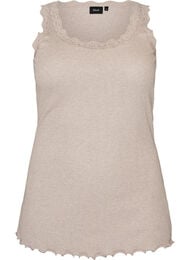 Ribbad topp med spetskant, Beige