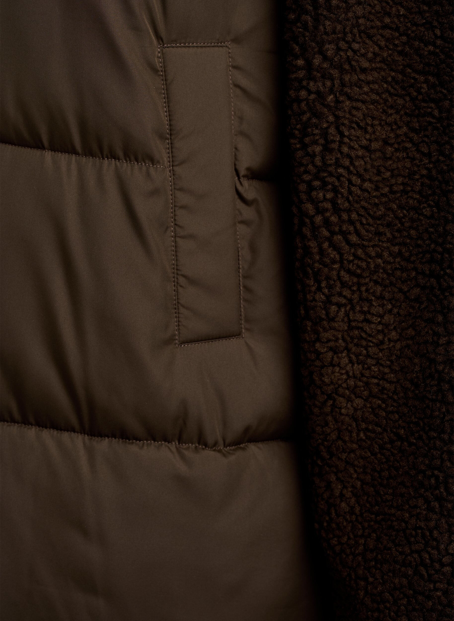 ZizziHalvl&aring;ng pufferjacka med teddyfleece, Brun, Packshot image number 3