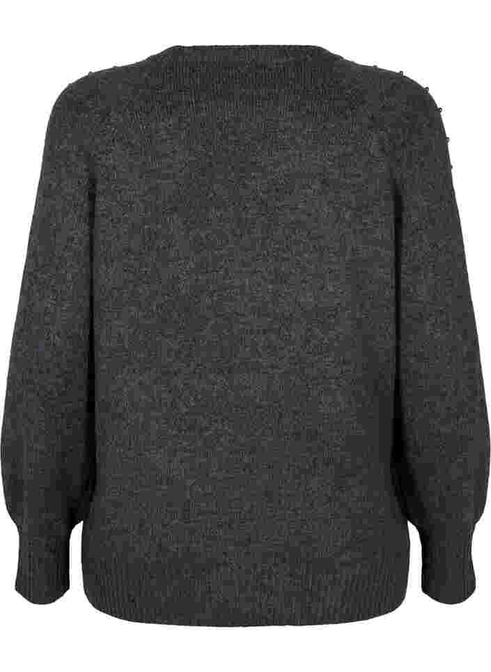 Stickad tröja med pärlor, Dark Grey Melange, Packshot image number 1