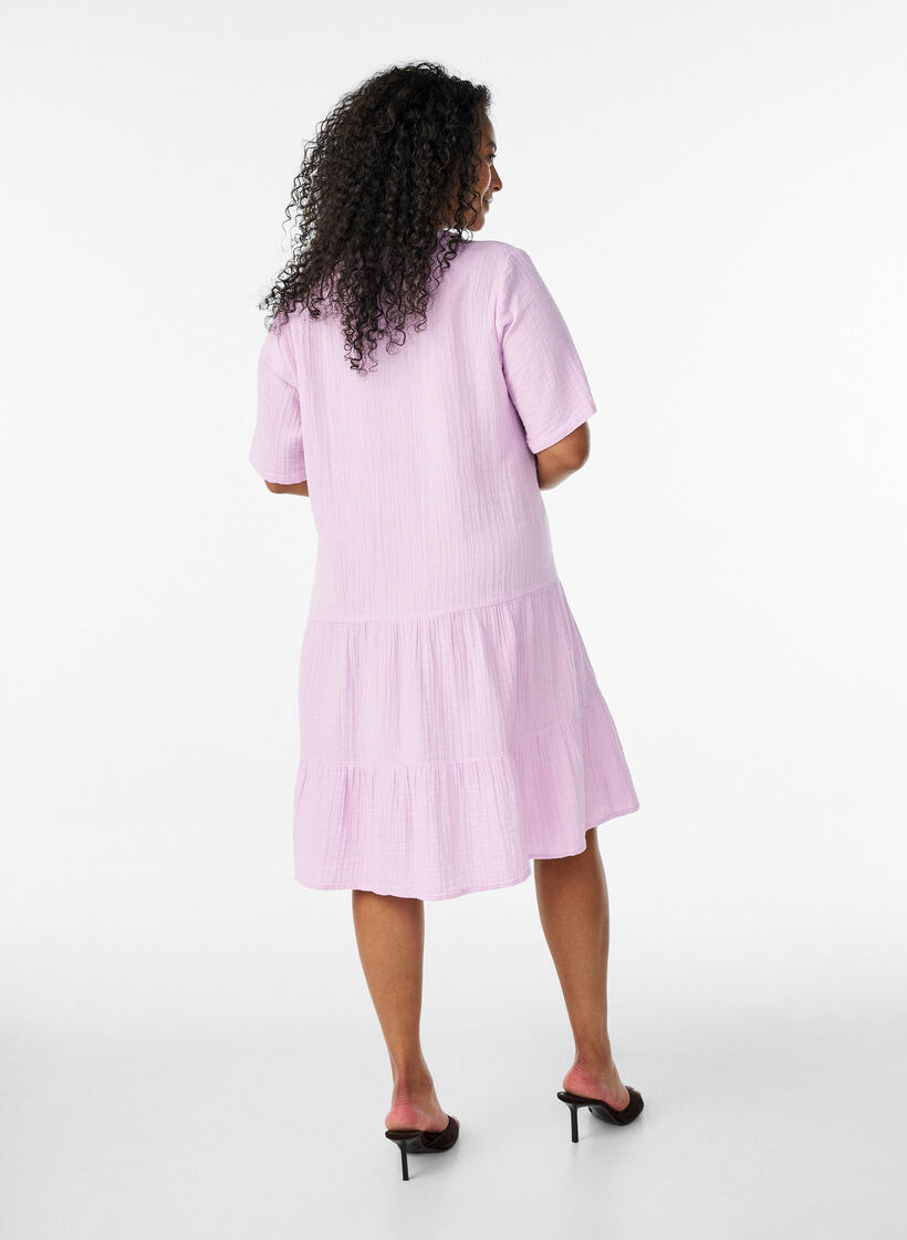 Kort a-linjeformad kl&auml;nning i bomullsmuslin, Lila, Model image number 2