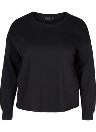 Croppad sweatshirt med rund halsringning, Black, Packshot image number 0
