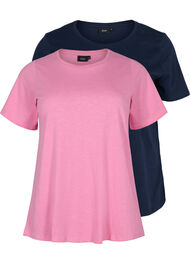 2-pack t-shirt i bomull, Wild Orchid/Navy