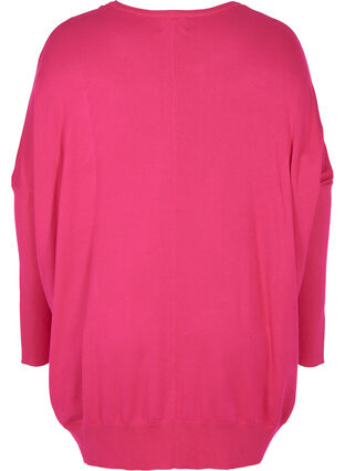 Lös stickad tröja med ribbkanter, Pink Yarrow, Packshot image number 1