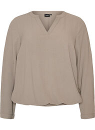 Blus i ballongsilhuett med v-ringning, Beige