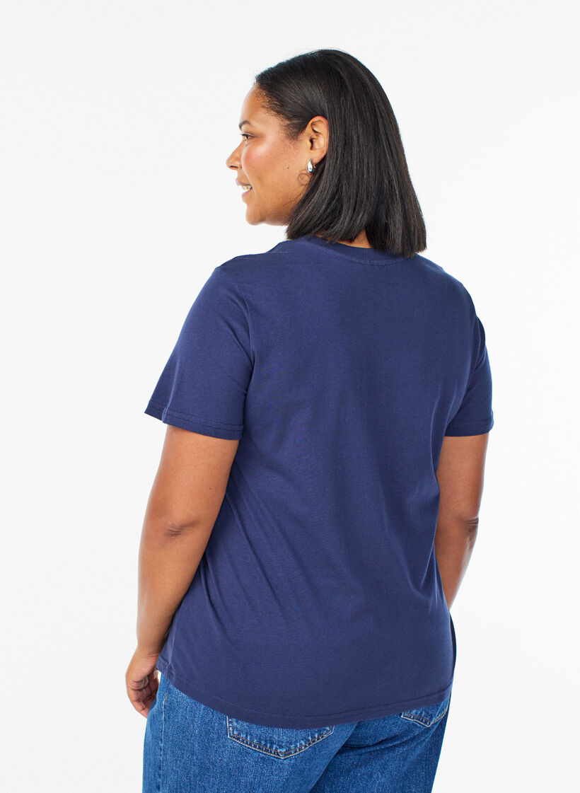 Enkel t-shirt i bomull med rund halsringning, Bl&aring;, Model image number 2