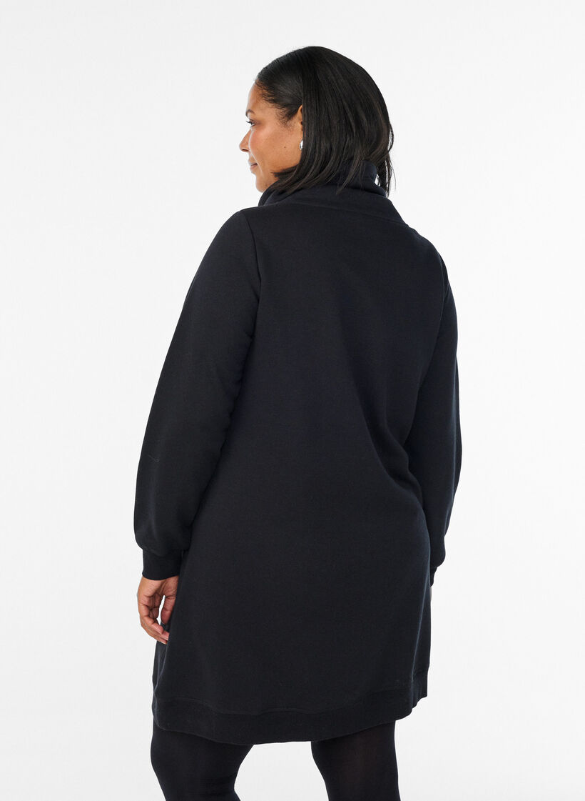 Kort sweatshirtkl&auml;nning med h&ouml;g krage och fickor, Svart, Model image number 2