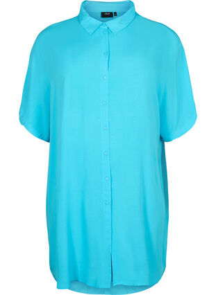 Lång skjorta i viskos, Blue Atoll, Packshot image number 0