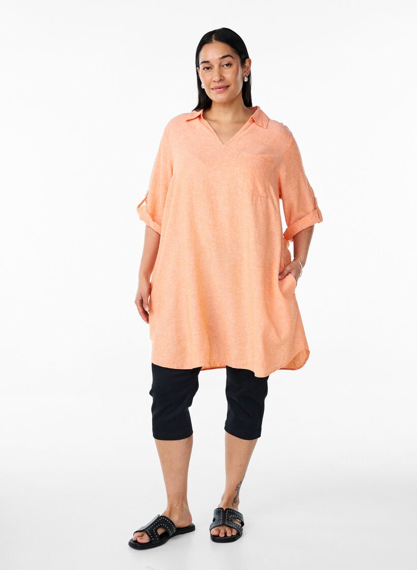 Tunika i linne och viskos med A-linjeform, Orange, Model image number 1