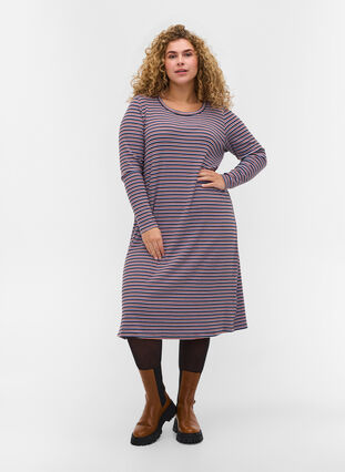 Randig klänning med slits, Mahogany/Navy Stripe, Model image number 2