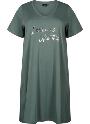 Organisk bomull nattklänning med V-hals , Balsam Green Woke, Packshot image number 0