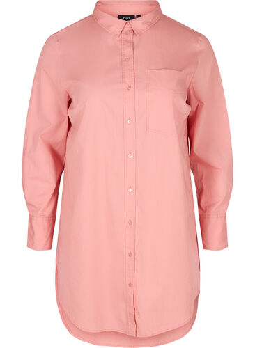 Lång bomullsskjorta med bröstficka, Blush, Packshot image number 0