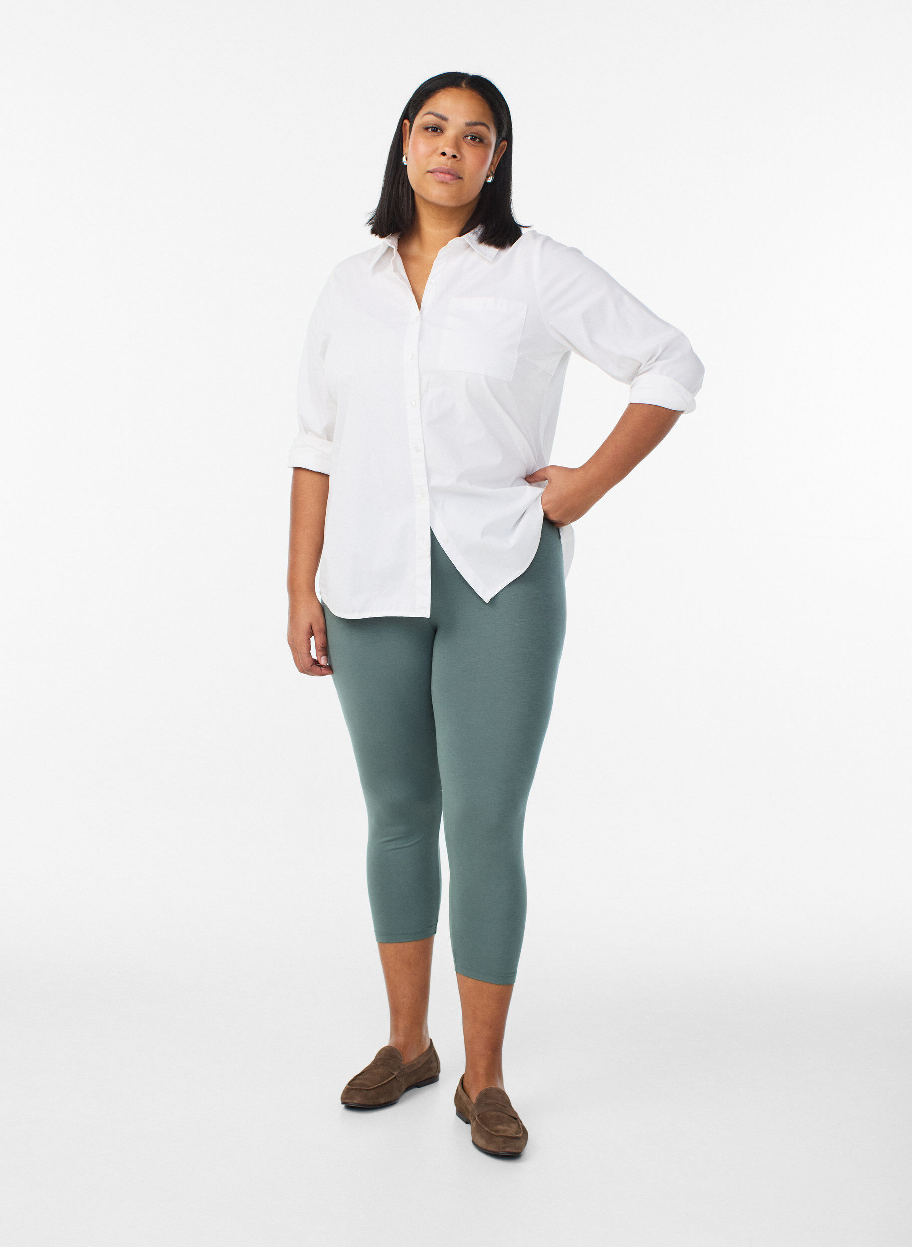 Zizzi3/4 bas-leggings, Gr&ouml;n, Model image number 1