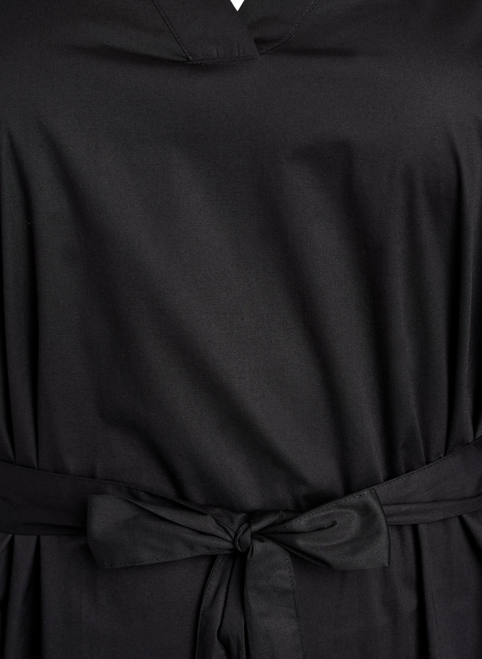 Zizzi Kl&auml;nning i ekologisk bomull med knytsk&auml;rp, Svart, Packshot image number 2