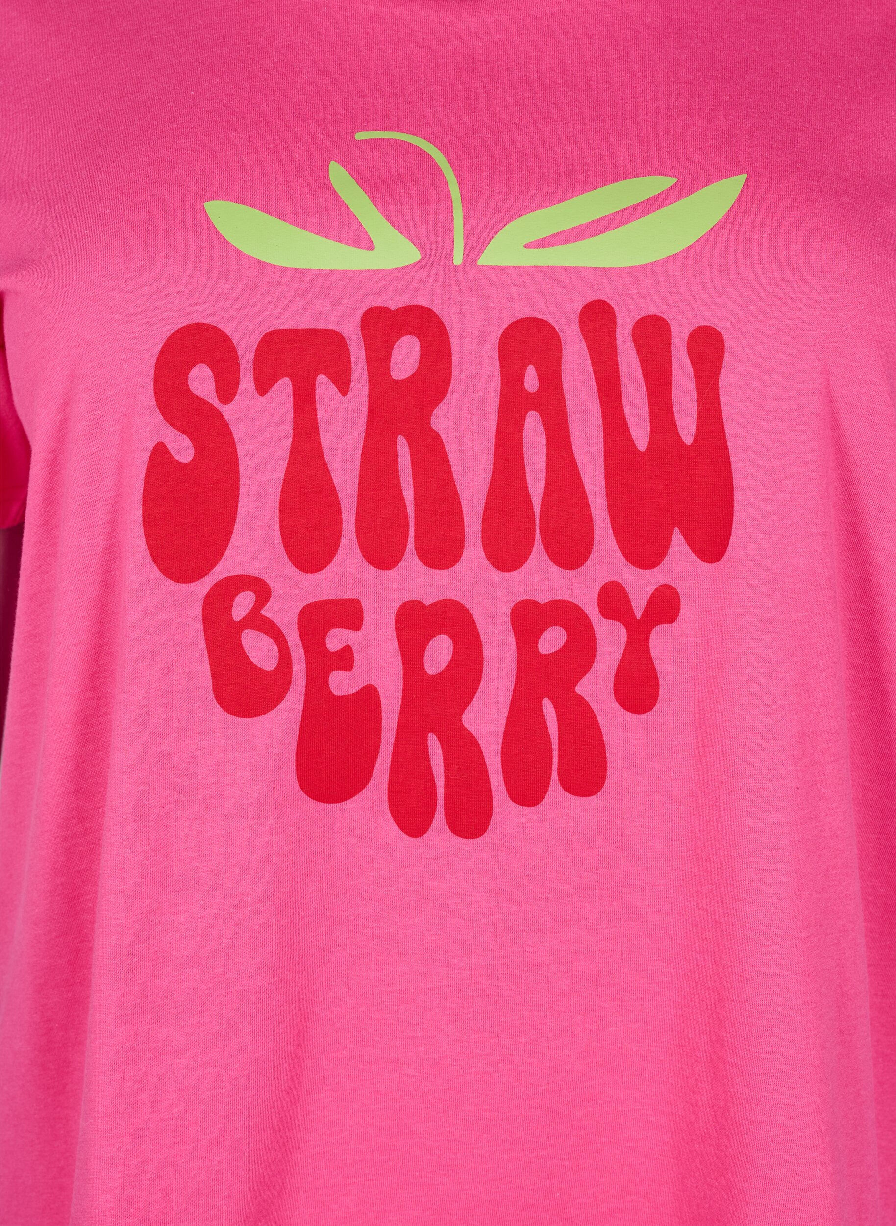 Zizzi T-shirt i bomull med motiv, Raspb. w. Strawberry, Packshot image number 2