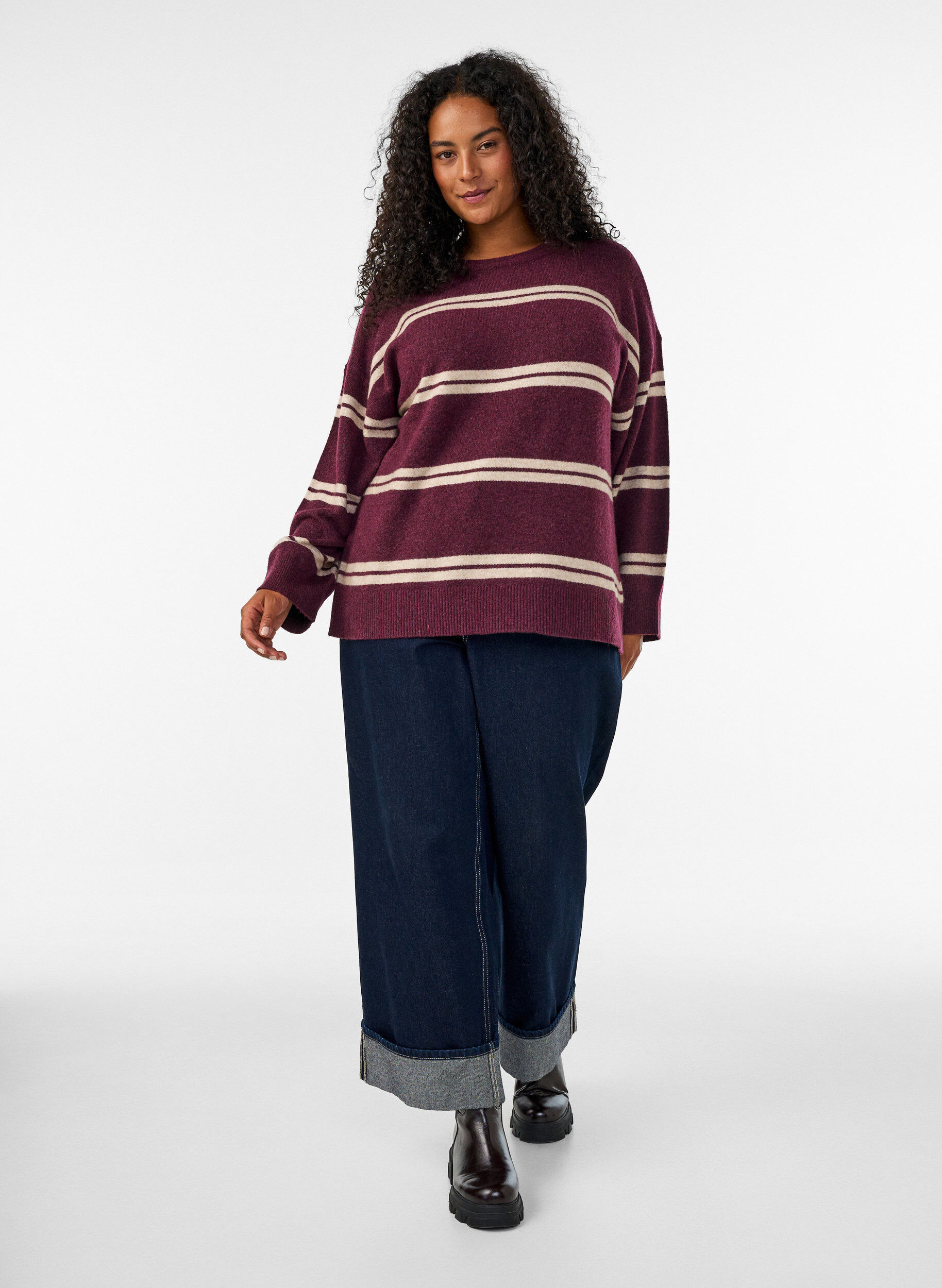 ZizziStickad blus med dubbla kontrastr&auml;nder, R&ouml;d, Model image number 1