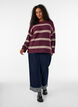 Stickad blus med dubbla kontrastr&auml;nder, R&ouml;d, Model image number 1