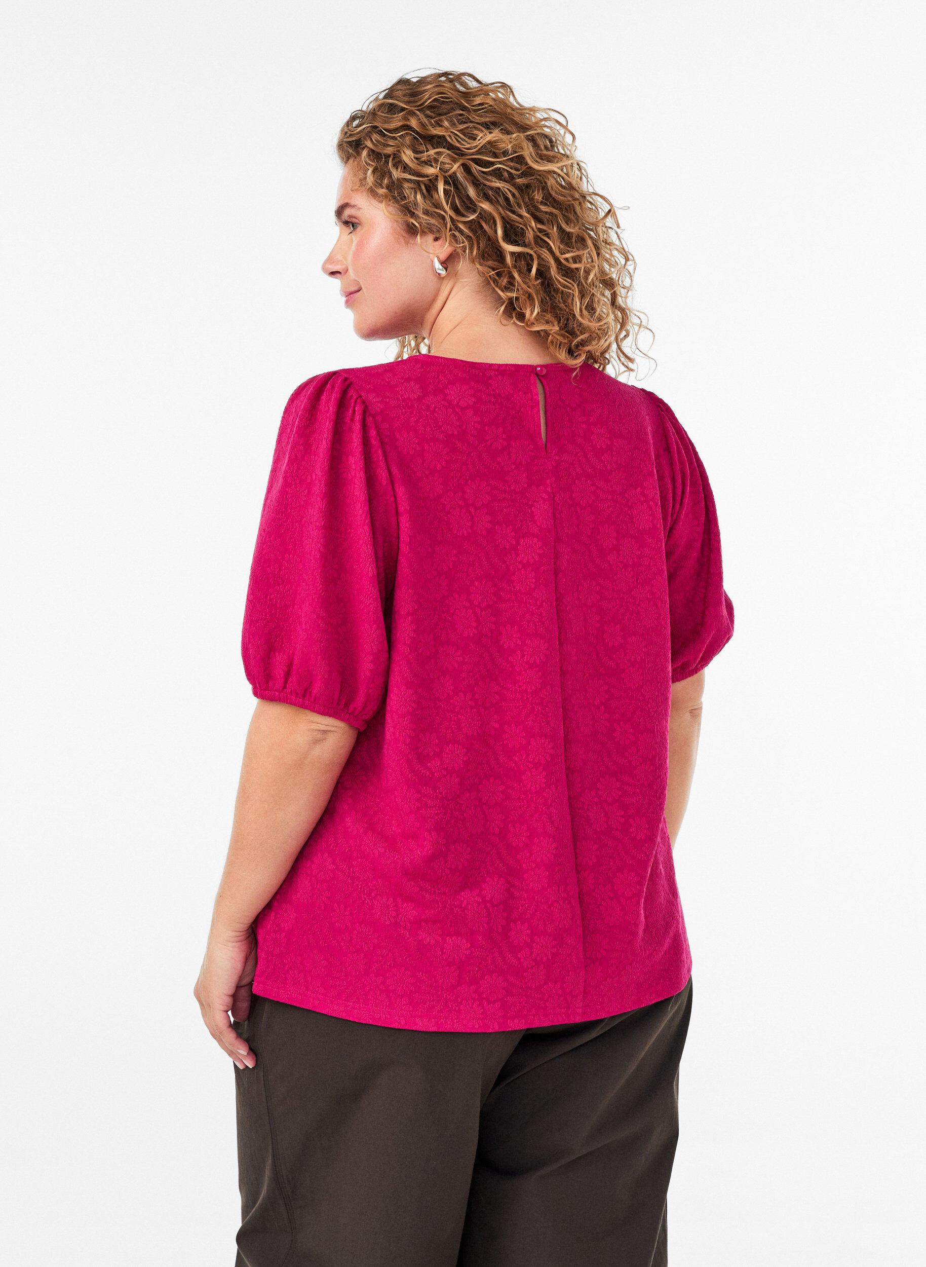 ZizziBlus med struktur och korta &auml;rmar, Rosa, Model image number 2