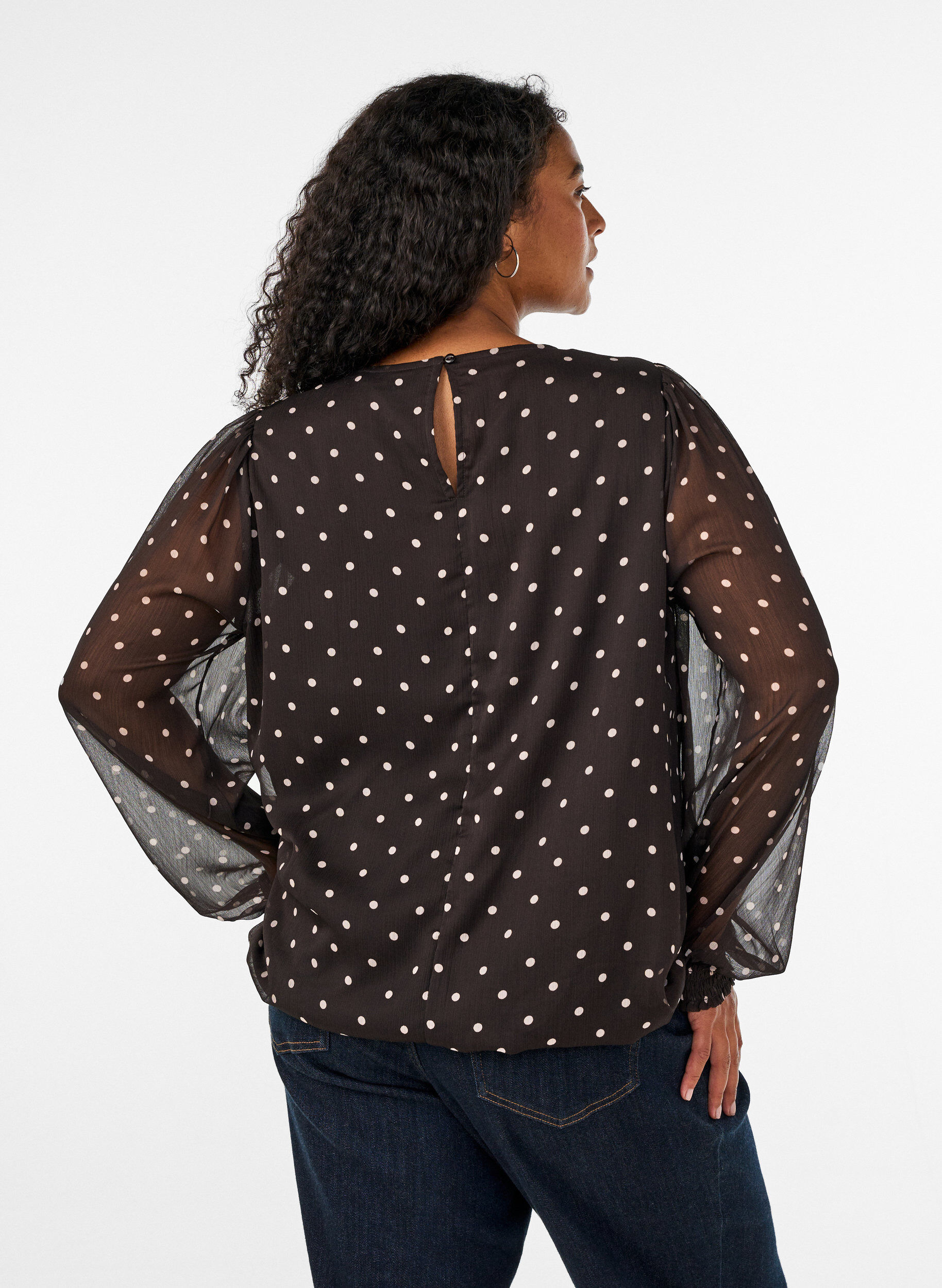 ZizziPrickig blus i chiffong med transparenta &auml;rmar, Brun, Model image number 2