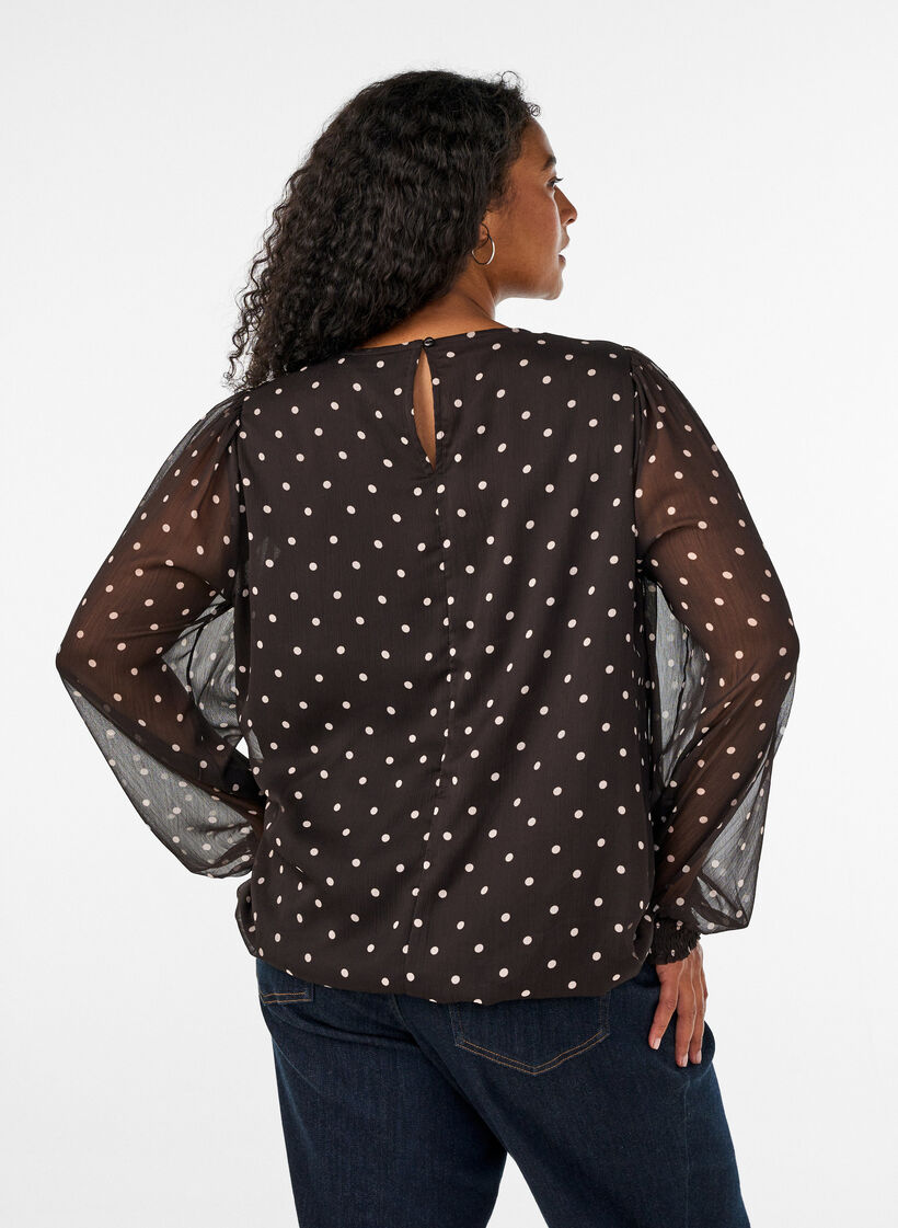 Prickig blus i chiffong med transparenta &auml;rmar, Brun, Model image number 2