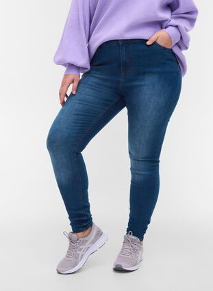 Super slim Amy jeans med hög midja, Blue denim, Model image number 3