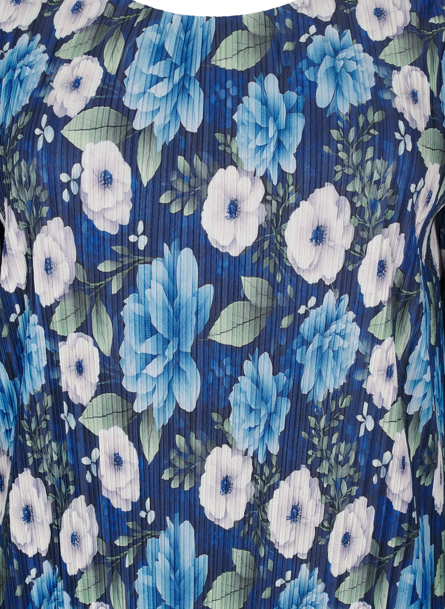 Zizzi Pl&auml;serad kl&auml;nning med 3/4-&auml;rmar, Bl&aring;, Packshot image number 2