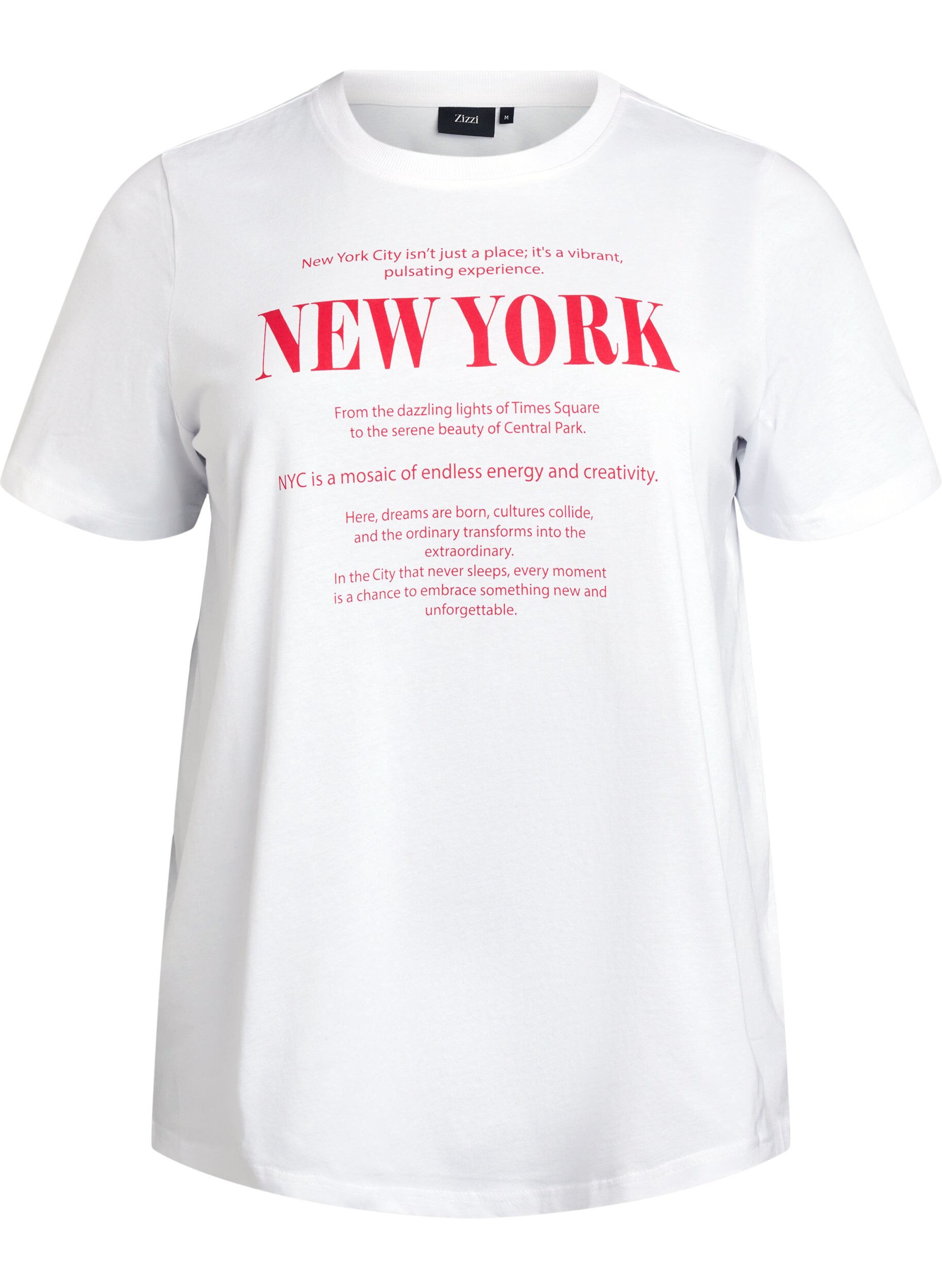 ZizziT-shirt i bomull med texttryck och rund halsringning, Vit, Packshot image number 0