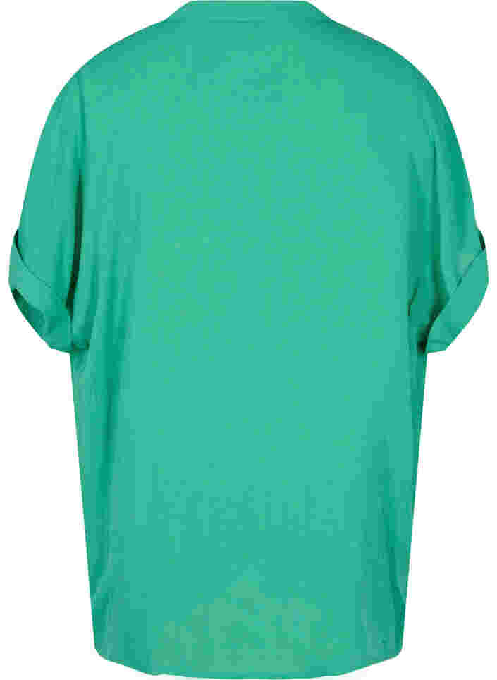 Kortärmad viskosskjorta med v-ringning, Holly Green, Packshot image number 1