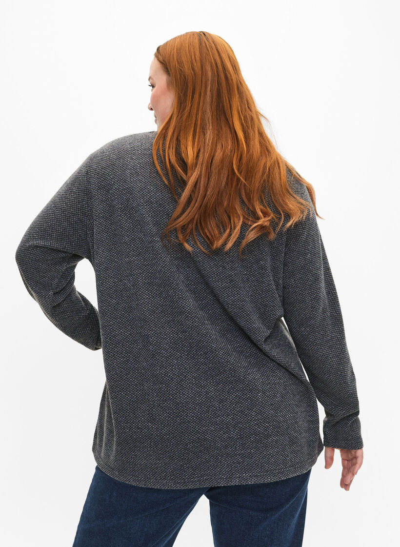 Melange blus med rund halsringning och långa ärmar, Dark Grey, Model image number 1
