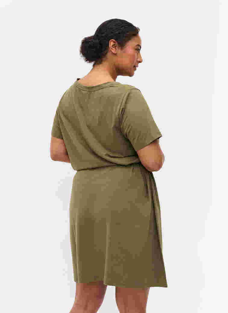 Kortärmad klänning med midjeband, Dusty Olive, Model image number 1