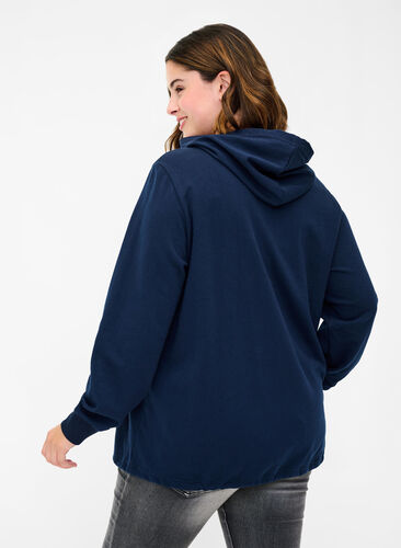 Sweatshirt med huva och dragsko i nederkant, Navy Blazer, Model image number 1