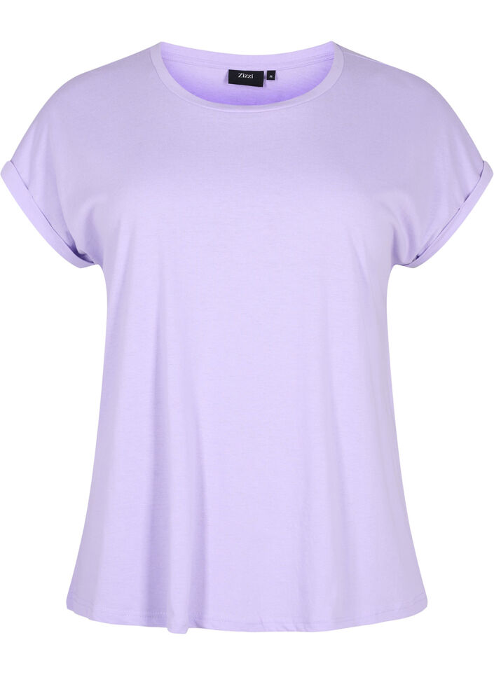 Kort&auml;rmad t-shirt i bomullsmix, Lila, Packshot image number 0