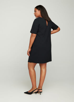 Kortärmad klänning med rund halsringning, Black, Model image number 1