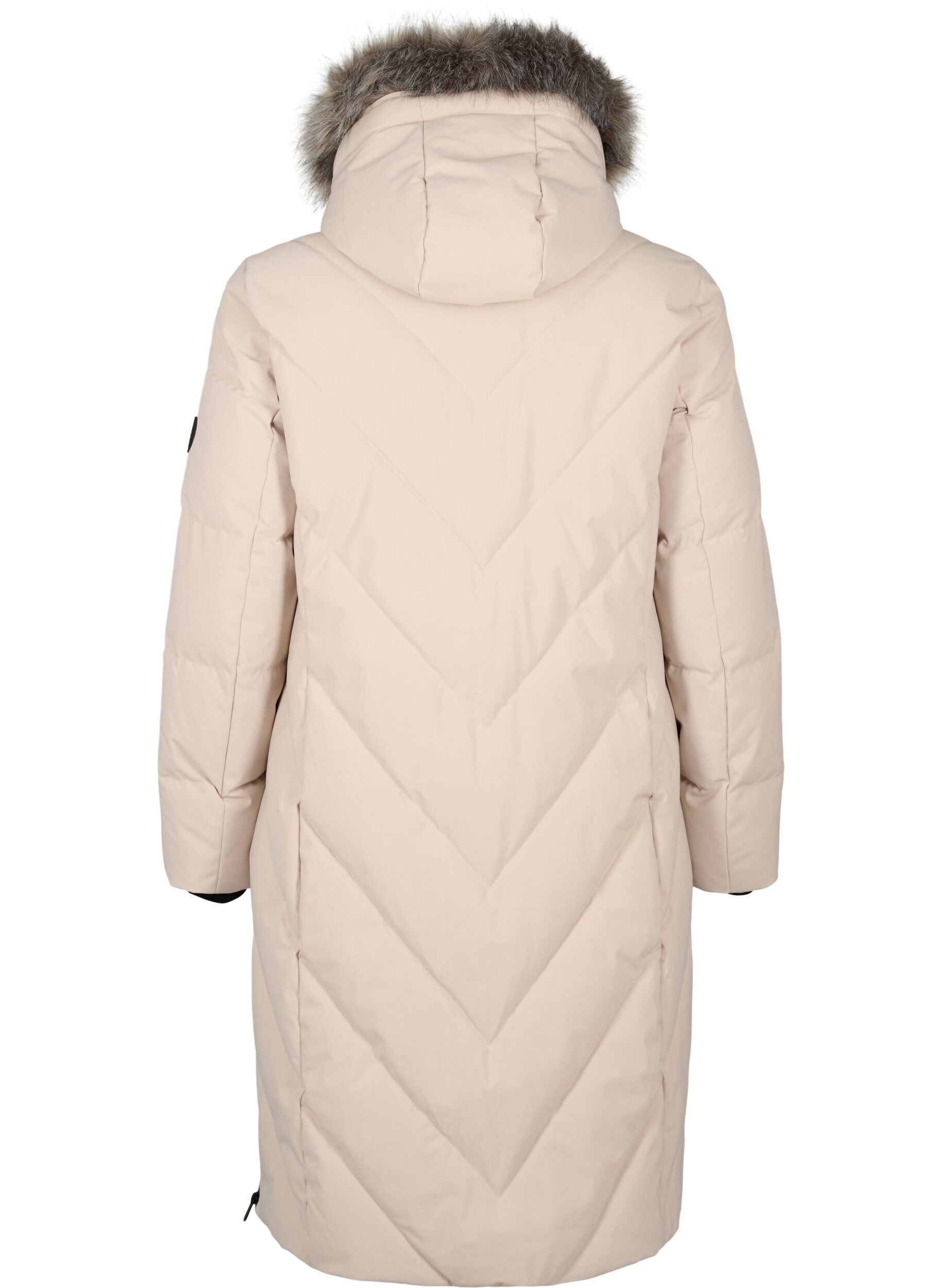 ZizziL&aring;ng vinterkappa med hyskkn&auml;ppning och krage i fuskp&auml;ls, Beige, Packshot image number 1