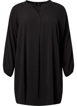 Långärmad klänning med v-ringning, Black, Packshot image number 0