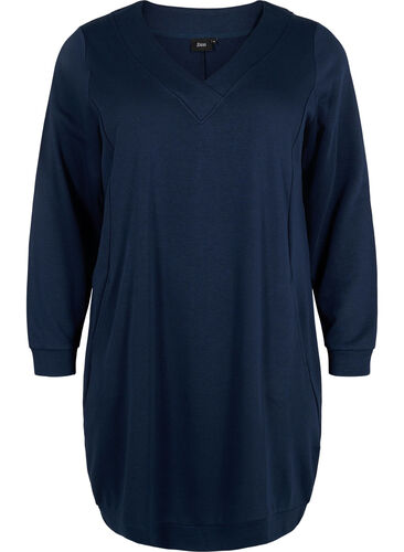 V-ringad sweatshirtklänning, Navy Blazer, Packshot image number 0