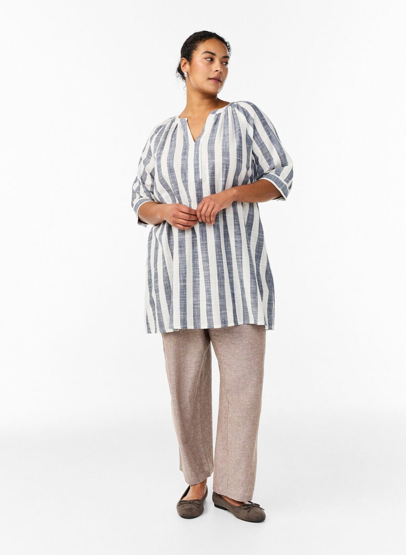 Tunika i bomull med v-ringning, Bl&aring;, Model image number 1