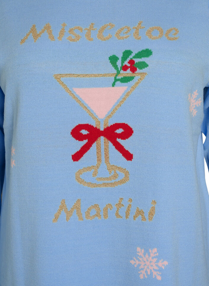 Stickad blus med julmotiv, Bl&aring;, Packshot image number 2