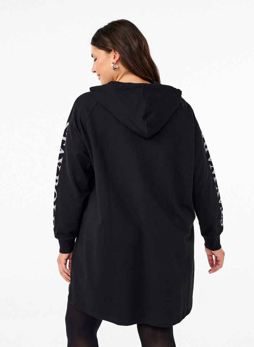 Oversized sweatshirt med tryck på ärmarna, Black w. Silver, Model image number 1