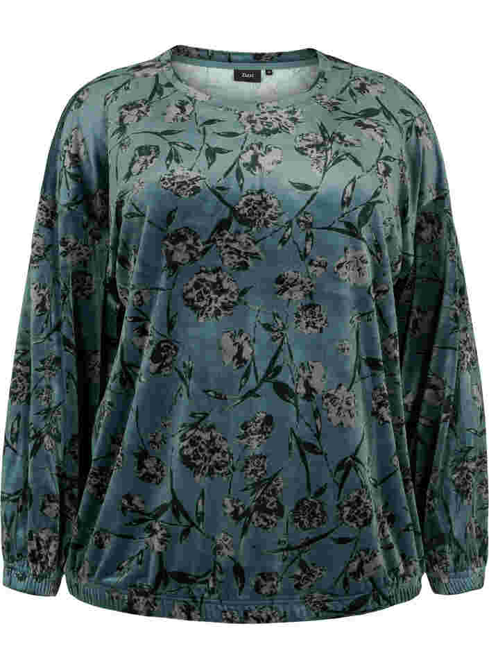 Blommig velourtröja med långa ärmar, Green Gables AOP, Packshot image number 0