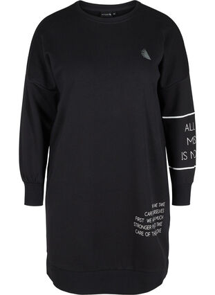Långärmad sweatshirtklänning med text, Black, Packshot image number 0