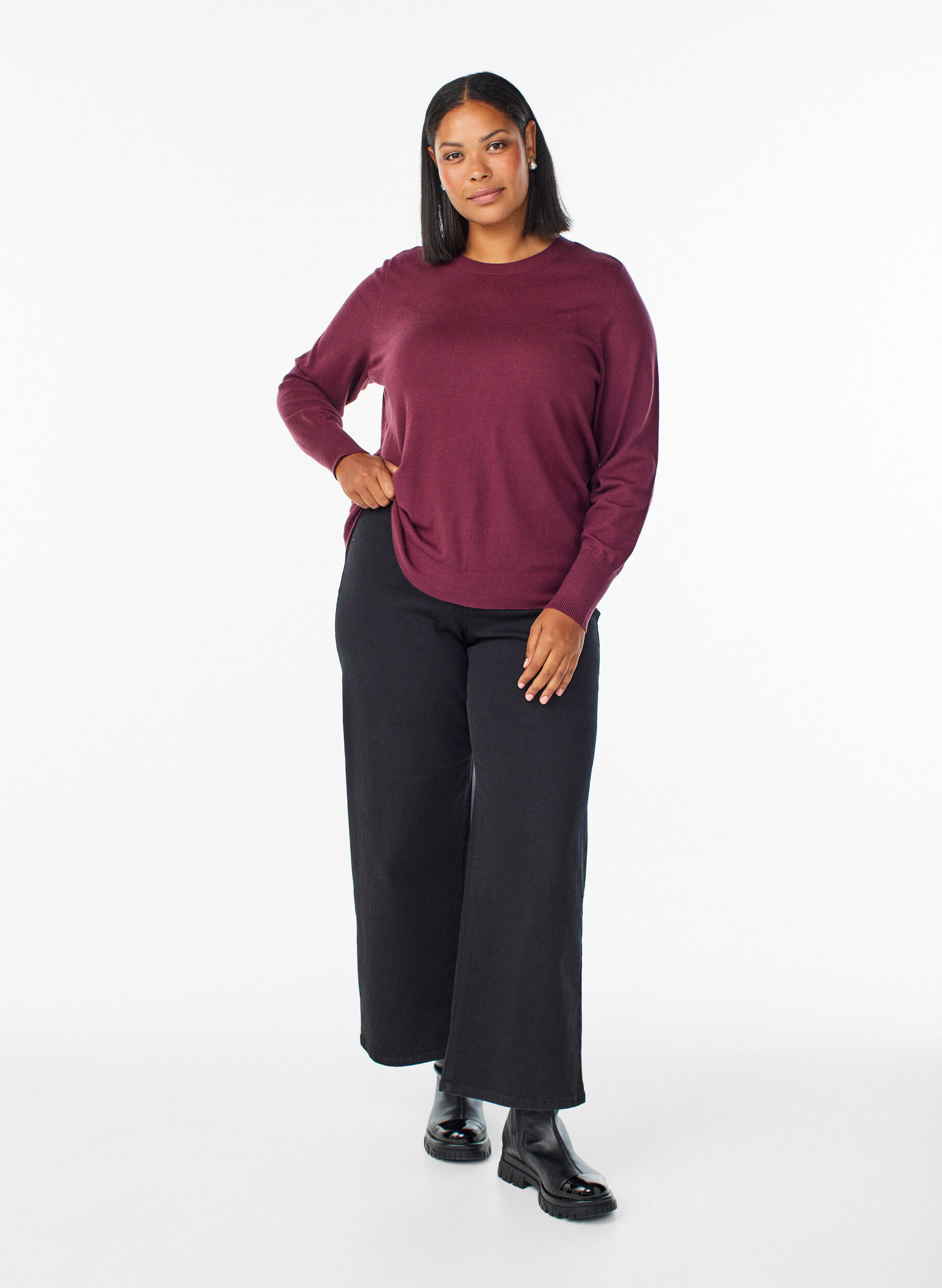 Zizzi FLASH - Stickad blus med rund hals, R&ouml;d, Model image number 1